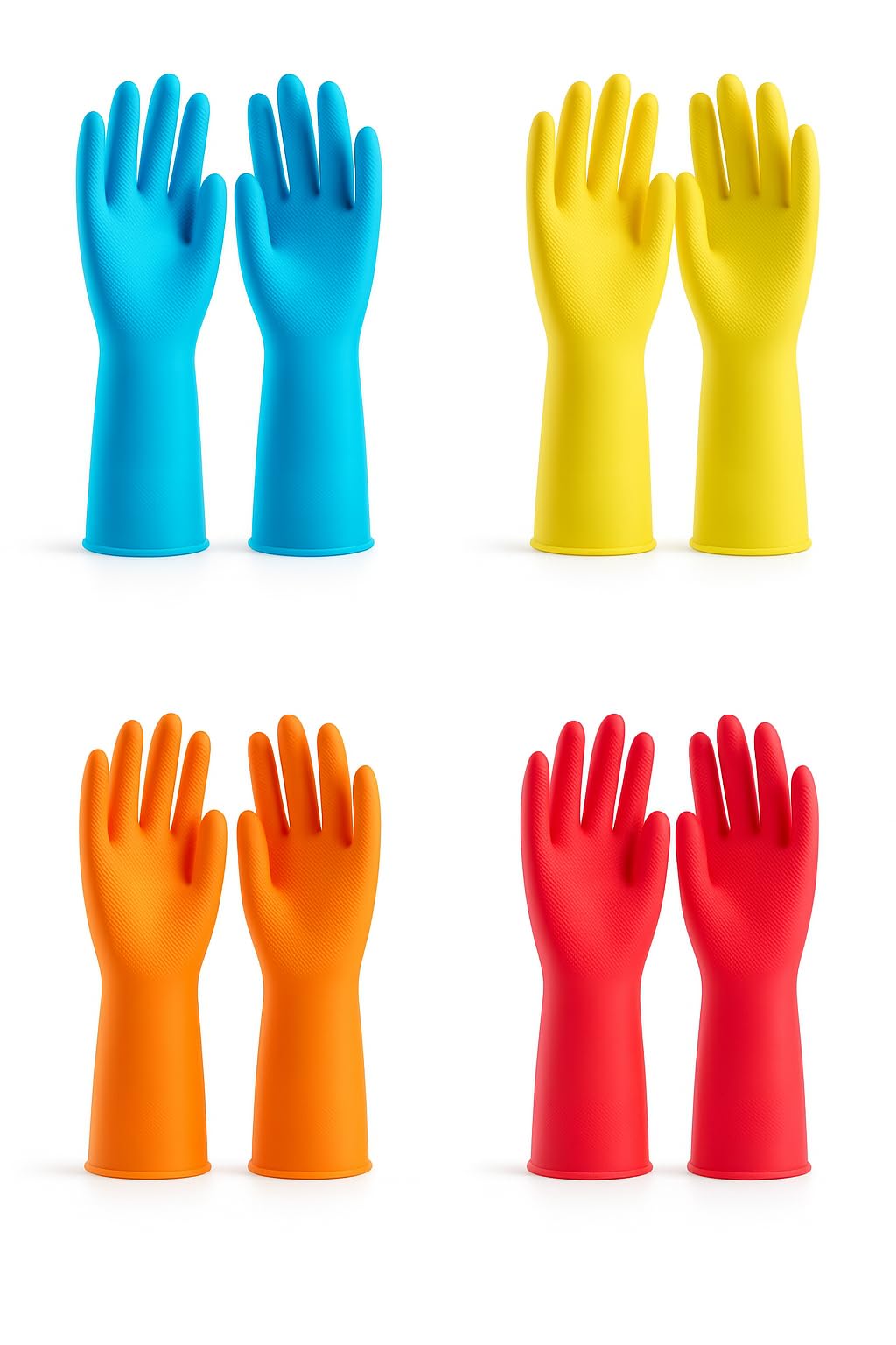 ColoPure Reusable Rubber Gloves, 4-Pack (Blue, Yellow, Orange, Pink), BPA-Free, Non-Slip, Waterproof for Cleaning & Kitchen